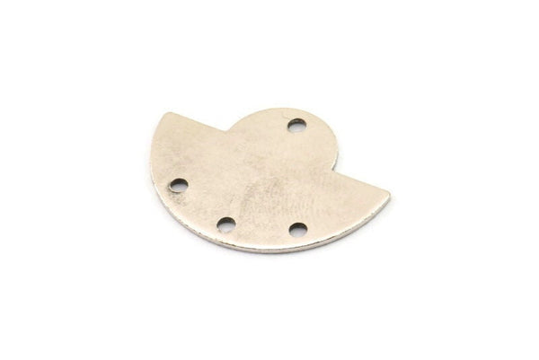 Semi Circle Charm, 4 Antique Silver Plated Brass Semi Circle Blanks With 4 Holes, Geometric Pendant (24x17.5x0.8mm) U099