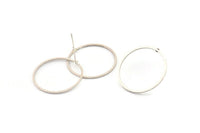 25mm Circle Earring, 6 Antique Silver Plated Brass Circle Stud Earrings (25x1x1mm) A3769 A5548