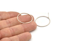 25mm Circle Earring, 6 Antique Silver Plated Brass Circle Stud Earrings (25x1x1mm) A3769 A5548