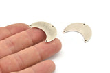 Silver Moon Charm, 4 Antique Silver Plated Brass Moon Charms with 3 Holes, Pendants (28x12x0.80mm) D860