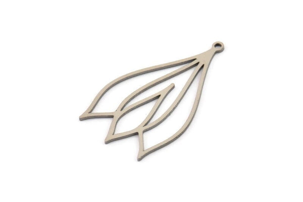 Steel Flower Charm, Stainless Steel Flower Shaped Charms With 1 Loop, Findings (34x20x0.80mm) SMP1268