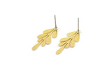 Brass Leaf Earring, 8 Raw Brass Branch Shaped Stud Earrings, Findings (22x9x0.60mm) A4303