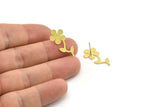 Brass Flower Earring, 8 Raw Brass Flower Shaped Stud Earrings (25x11x0.60mm) A3981