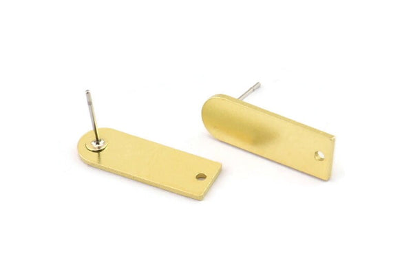 Earring Studs, 6 Raw Brass - D Shape Earrings - Earring Findings, Rectangle Earrings (21.5x7x1mm) A6169 A5335