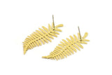 Brass Leaf Earring, 6 Raw Brass Leaf Stud Earrings, Findings (34x15x0.60mm) A3852