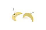Brass Moon Earring, 10 Raw Brass Crescent Moon Shaped Stud Earrings (13x4x1mm) A3032