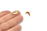 Brass Moon Earring, 10 Raw Brass Crescent Moon Shaped Stud Earrings (13x4x1mm) A3032
