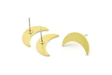 Brass Moon Earring, 8 Raw Brass Crescent Moon Shaped Stud Earrings (18x6x1mm) A2980
