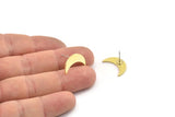 Brass Moon Earring, 8 Raw Brass Crescent Moon Shaped Stud Earrings (18x6x1mm) A2980