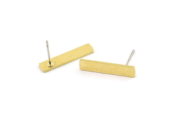 Earring Studs, 10 Raw Brass - Stick Earrings - Earring Findings, Rectangle Earrings (19x4x1mm) A3311