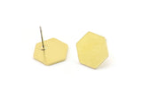 Brass Hexagon Earring, 6 Raw Brass Hexagon Stud Earrings (12.5x1mm) A5865