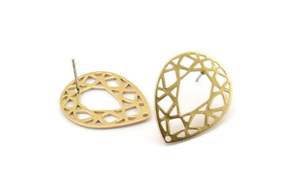 Brass Drop Earring, 6 Raw Brass Drop Stud Earrings With 1 Hole (24x19x0.80mm) D851 A5575