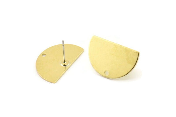 Semi Circle Earring, 6 Raw Brass Moon Stud Earrings With 1 Hole (22x14x0.80mm) M403 A3983