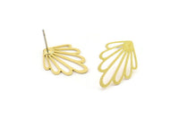 Brass Leaf Earring, 6 Raw Brass Leaf Stud Earrings (19x14x0.60mm) A6347
