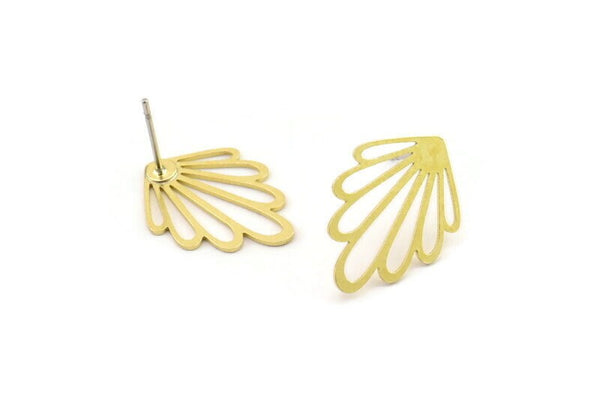 Brass Leaf Earring, 6 Raw Brass Leaf Stud Earrings (19x14x0.60mm) A6347