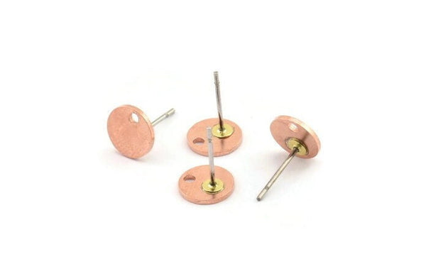 Copper Cabochon Earring, 12 Raw Copper Cabochon Stud Earrings With 1 Hole (8x0.80mm) M010 A2748