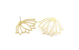 Brass Lotus Earring, 8 Raw Brass Lotus Flower Stud Earrings (34x24x0.60mm) A3314