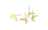 Brass Moon Earring, 12 Raw Brass Crescent Moon Shaped Stud Earrings (11x3x1mm) A5289