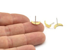 Brass Moon Earring, 12 Raw Brass Crescent Moon Shaped Stud Earrings (11x3x1mm) A5289