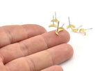 Brass Moon Earring, 12 Raw Brass Crescent Moon Shaped Stud Earrings (8x3x1mm) A4870