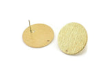 Brass Round Earring, 4 Raw Brass Textured Round Stud Earrings (21x1mm) D0763 A6085