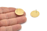 Brass Round Earring, 4 Raw Brass Textured Round Stud Earrings (21x1mm) D0763 A6085