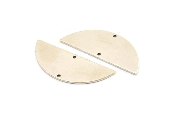 Semi Circle Charm, 4 Antique Silver Plated Brass Half Moon Charms With 2 Holes, Stamping Blank (39x15x0.90mm) M638 H1060