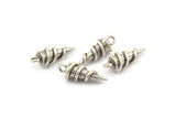 Silver Spike Charm, 3 Antique Silver Plated Brass Spike Tribal Pendants With 1 Loop (22x8mm) U127
