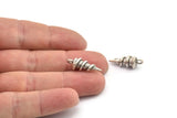 Silver Spike Charm, 3 Antique Silver Plated Brass Spike Tribal Pendants With 1 Loop (22x8mm) U127