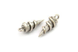 Silver Spike Charm, 3 Antique Silver Plated Brass Spike Tribal Pendants With 1 Loop (22x8mm) U127