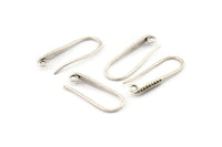 Silver Ear Hooks, 8 Antique Silver Plated Brass Earring Textured Wires, Earring Hooks (21x8mm) BS 1825