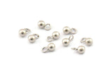 Silver Ball Charm, 8 Antique Silver Plated Brass Ball Charms With 1 Loop (4mm) N0587