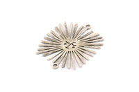Silver Sun Charm, 8 Antique Silver Plated Brass Sun Charms With 2 Loops, Findings (28x24x0.60mm) A3878
