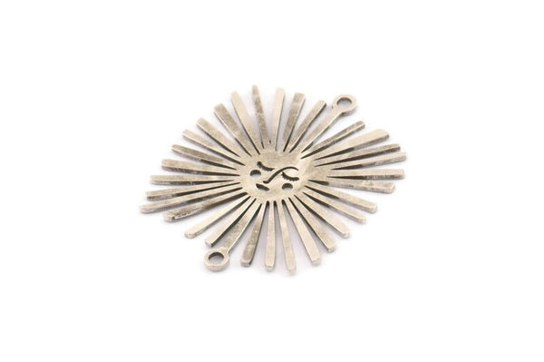 Silver Sun Charm, 8 Antique Silver Plated Brass Sun Charms With 2 Loops, Findings (28x24x0.60mm) A3878
