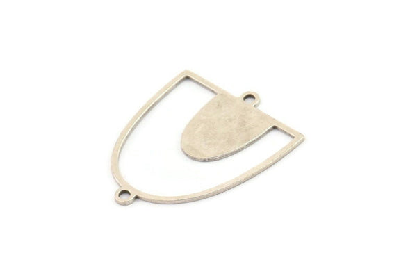 Silver D Shaped Charm, 8 Antique Silver Plated Brass D Shaped Charms With 2 Loops, Earrings, Connector Findings (26x21x0.60mm) A4492