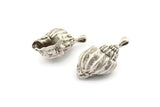 Silver Shell Charm, Antique Silver Plated Brass Sea Shell Charm With 1 Loop (23x12mm) SY0196