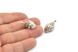 Silver Shell Charm, Antique Silver Plated Brass Sea Shell Charm With 1 Loop (23x12mm) SY0196