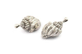 Silver Shell Charm, Antique Silver Plated Brass Sea Shell Charm With 1 Loop (23x12mm) SY0196