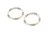 Silver Circle Connectors, Antique Silver Plated Brass Textured Circle Connectors (34x4x2mm) U093
