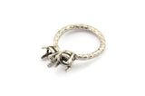Adjustable Prong Settings, Antique Silver Plated Brass 4 Claw Ring Blanks with 2 Prong Settings - Pad Size 6mm N0328