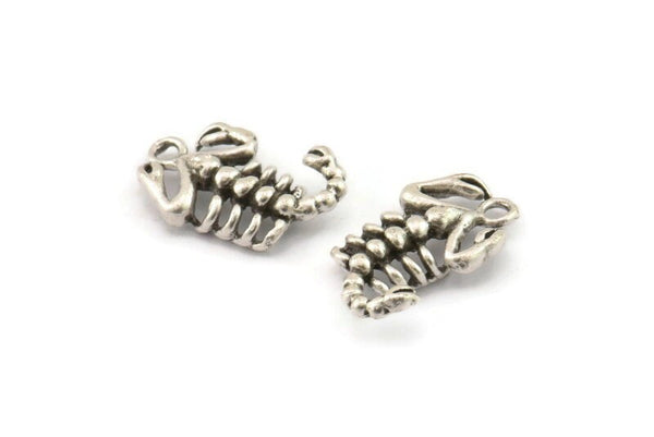 Silver Scorpion Pendant, 2 Antique Silver Plated Brass Scorpion Charms, Jewelry Supplies, Findings (17x10mm) N0331