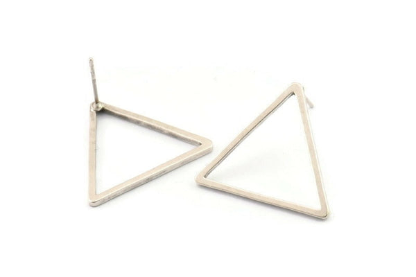 Silver Triangle Earring, 4 Antique Silver Plated Brass Triangle Stud Earrings (23x1.2mm) D0110 A1170
