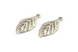 Silver Leaf Charm, 24 Antique Silver Plated Brass Leaf Charms With 1 Loop (21x10mm) Brs 1094 D0506--n0686