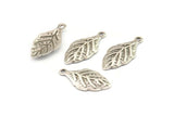 Silver Leaf Charm, 24 Antique Silver Plated Brass Leaf Charms With 1 Loop (21x10mm) Brs 1094 D0506--n0686