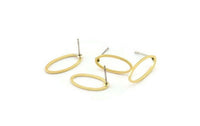 Brass Oval Earring, 10 Raw Brass Oval Shaped Stud Earrings (8x16x0.80mm) BS 2336 A6063