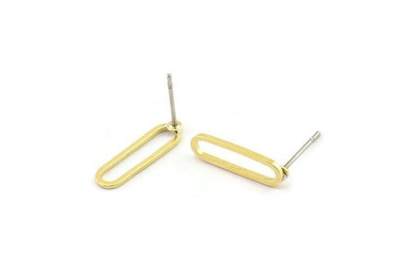 Brass Oval Earring, 10 Raw Brass Oval Stud Earrings (15x4.5x1mm) E002 A6349