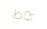 Heart Open Earring, 8 Cutting Raw Brass Heart Stud Earrings (13x14.3mm) D0343 A6354