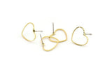 Heart Open Earring, 8 Cutting Raw Brass Heart Stud Earrings (13x14.3mm) D0343 A6354