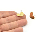 Brass Heart Earring, 4 Raw Brass Heart Shaped Stud Earrings (14x17x0.60mm) A3980