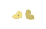 Brass Heart Earring, 4 Raw Brass Heart Shaped Stud Earrings (14x17x0.60mm) A3980